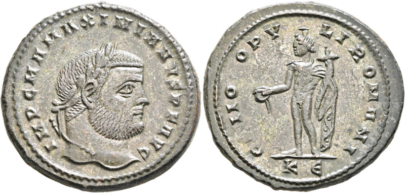 Maximianus, first reign, 286-305. Follis (Silvered bronze, 28 mm, 12.62 g, 6 h),...