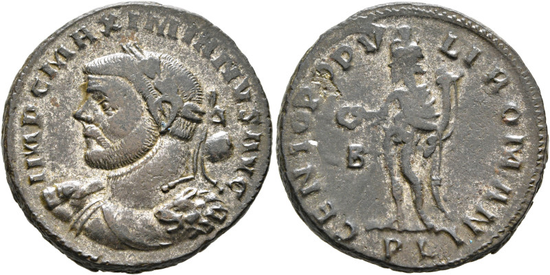 Maximianus, first reign, 286-305. Follis (Silvered bronze, 26 mm, 9.77 g, 12 h),...