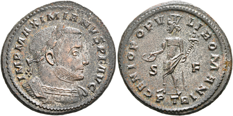 Galerius, 305-311. Follis (Silvered bronze, 28 mm, 10.06 g, 12 h), Treveri, 1 Ma...