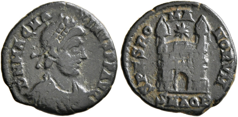 Magnus Maximus, 383-388. Nummus (Bronze, 13 mm, 1.00 g, 11 h), Aquileia. D N MAG...