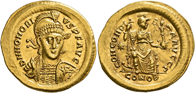 Honorius, 393-423. Solidus (Gold, 22 mm, 4.47 g, 6 h), Constantinopolis, 397-402...