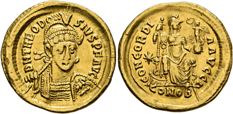 Theodosius II, 402-450. Solidus (Gold, 21 mm, 4.42 g, 6 h), Constantinopolis, 40...