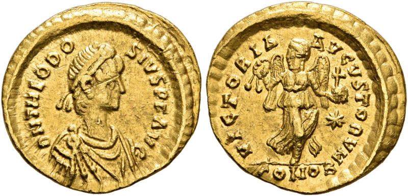 Theodosius II, 402-450. Tremissis (Gold, 14 mm, 1.48 g, 12 h), Constantinopolis,...