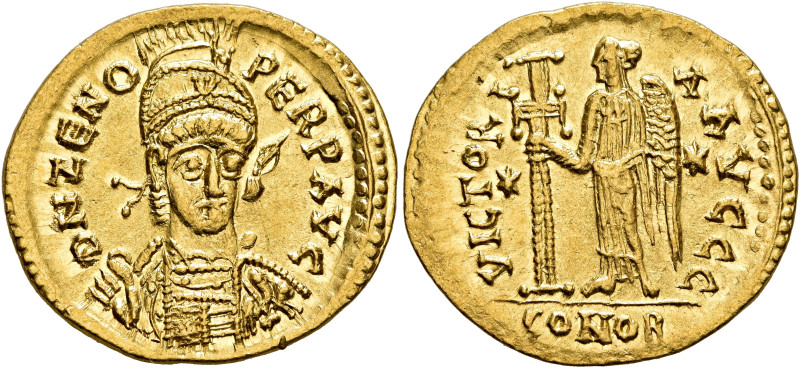 Zeno, second reign, 476-491. Solidus (Gold, 20 mm, 4.43 g, 6 h), Thessalonica. D...