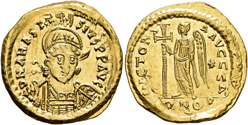 Anastasius I, 491-518. Solidus (Gold, 20 mm, 4.50 g, 6 h), Constantinopolis, 491...