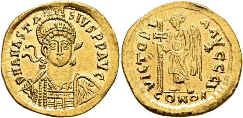 Anastasius I, 491-518. Solidus (Gold, 19 mm, 4.47 g, 6 h), Constantinopolis, 491...