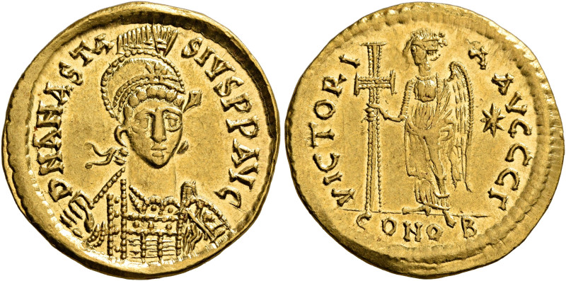 Anastasius I, 491-518. Solidus (Gold, 21 mm, 4.49 g, 6 h), Constantinopolis, cir...