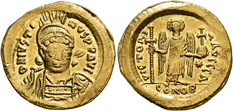 Justin I, 518-527. Solidus (Gold, 21 mm, 4.37 g, 6 h), Constantinopolis, 522-527...