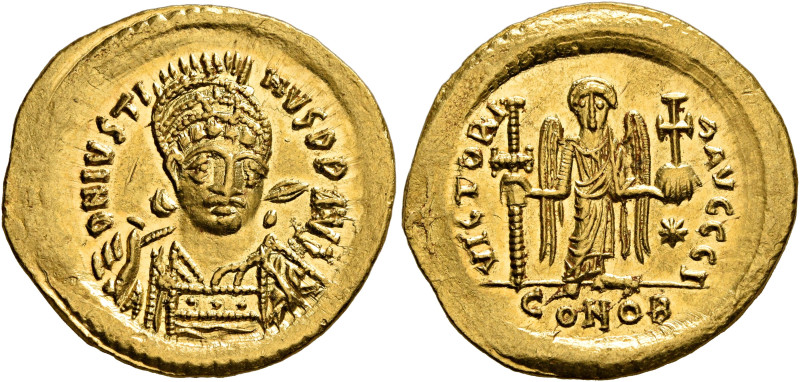 Justin I, 518-527. Solidus (Gold, 21 mm, 4.46 g, 7 h), Constantinopolis, 522-527...