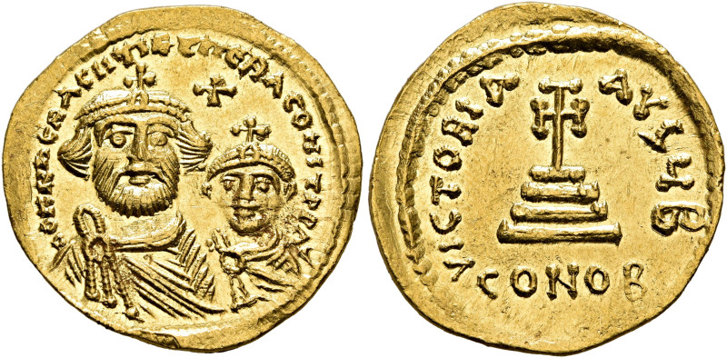 Heraclius, with Heraclius Constantine, 610-641. Solidus (Gold, 20 mm, 4.44 g, 6 ...