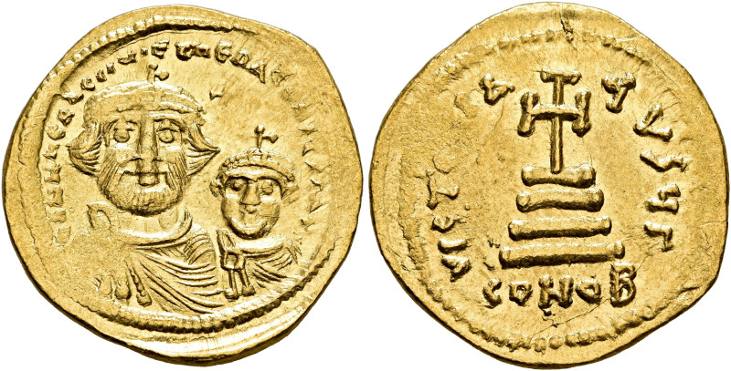 Heraclius, with Heraclius Constantine, 610-641. Solidus (Gold, 21 mm, 4.49 g, 6 ...