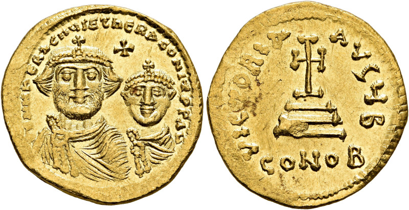 Heraclius, with Heraclius Constantine, 610-641. Solidus (Gold, 20 mm, 4.44 g, 7 ...