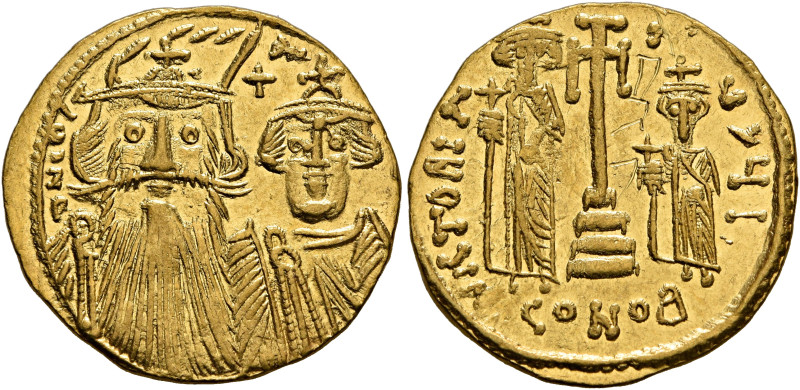 Constans II, with Constantine IV, Heraclius, and Tiberius, 661-663. Solidus (Gol...