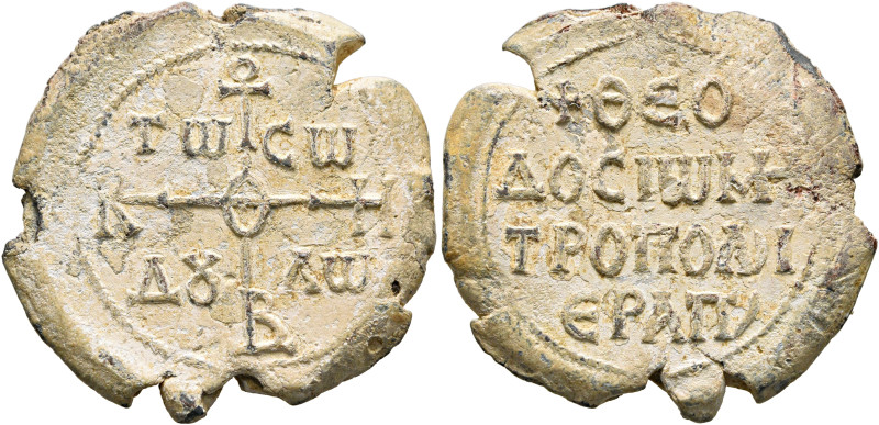 Theodosios, metropolitan bishop of Hierapolis, 9th century. Seal (Lead, 26 mm, 1...