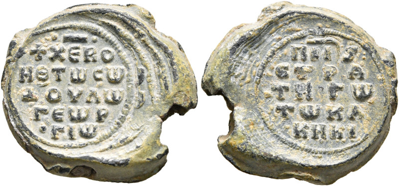 Georgios Kakikes (Gagik), patrikios and strategos, 11th century. Seal (Lead, 18 ...