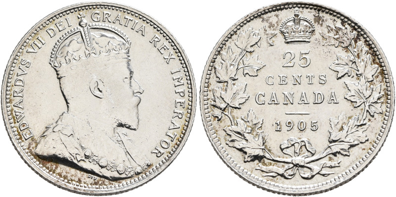 CANADA. Edward VII, 1901-1910. 25 Cents 1905 (Silver, 24 mm, 5.81 g, 6 h), Londo...