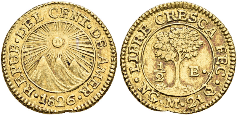 CENTRAL AMERICAN REPUBLIC. 1823-1839. 1/2 Escudo 1826 (Gold, 14 mm, 1.68 g, 12 h...