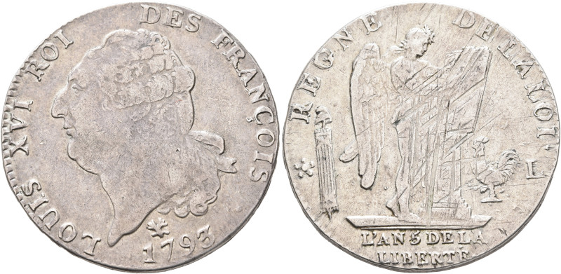 FRANCE, Royal. Louis XVI, 1774–1793. Écu de 6 livres 1793 (Silver, 38 mm, 29.31 ...