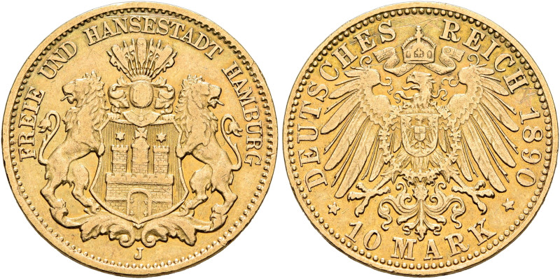 GERMANY. Kaiserreich. Wilhelm II, 1888-1918. 10 Mark 1890 (Gold, 20 mm, 3.93 g, ...