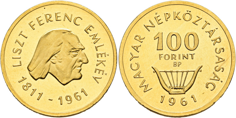 HUNGARY. Népköztársaság (People’s Republic), 1949-1989. 100 Forint 1961 (Gold, 2...