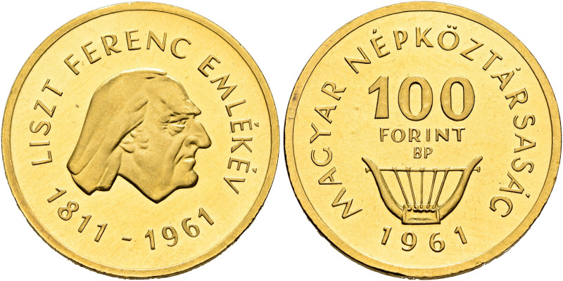 HUNGARY. Népköztársaság (People’s Republic), 1949-1989. 100 Forint 1961 (Gold, 2...