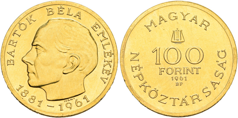 HUNGARY. Népköztársaság (People’s Republic), 1949-1989. 100 Forint 1961 (Gold, 2...