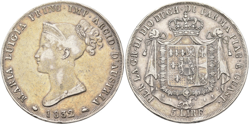 ITALY. Parma. Maria Luigia d'Austria, 1815-1847. 5 Lire 1832 (Silver, 37 mm, 24....