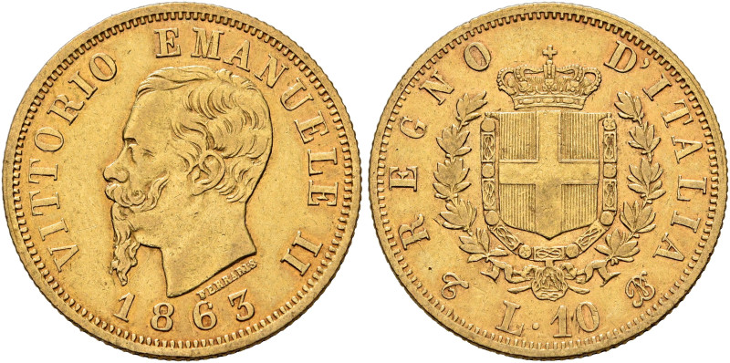 ITALY. Regno d'Italia. Vittorio Emanuele II, 1861-1878. 10 Lire 1863 (Gold, 19 m...