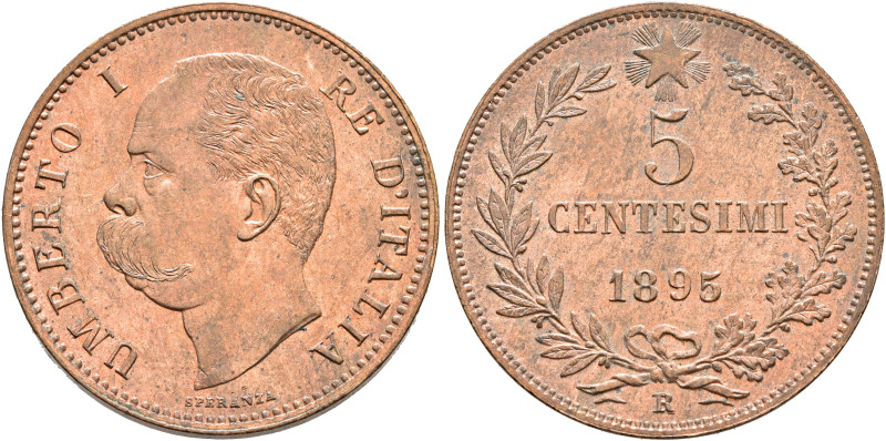 ITALY. Regno d'Italia. Umberto I, 1878-1900. 5 Centesimi 1895 (Bronze, 25 mm, 5....