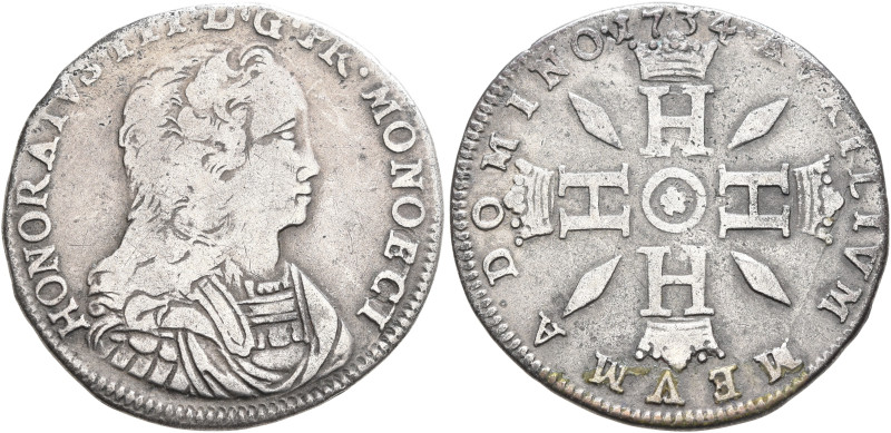 MONACO. Honoré III, 1733-1795. Pezzetta (3 Sols) 1734 (Silver, 25 mm, 4.21 g, 12...