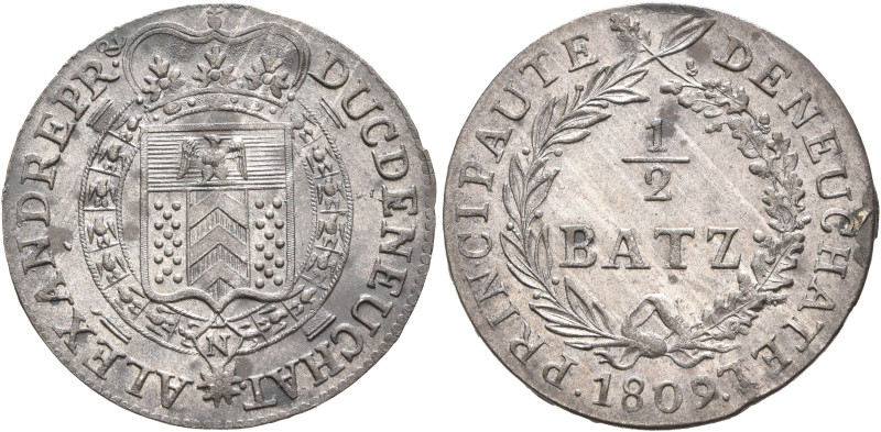 SWITZERLAND. Neuenburg/Neuchâtel. Halbbatzen 1809 (Billon, 21 mm, 1.51 g, 12 h)....