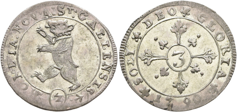 SWITZERLAND. St. Gallen, Stadt. 3 Kreuzer (Groschen) 1790 (Billon, 21 mm, 1.40 g...