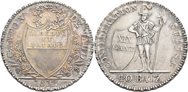 SWITZERLAND. Waadt (Vaud). Kanton. 40 Batzen (Neutaler) 1812 (Silver, 39 mm, 29....