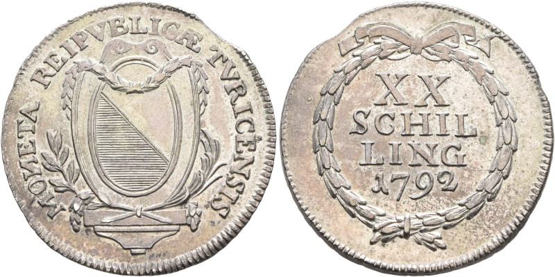 SWITZERLAND. Zürich. Stadt. 20 Schilling (Halbgulden) 1792 (Silver, 29 mm, 7.35 ...