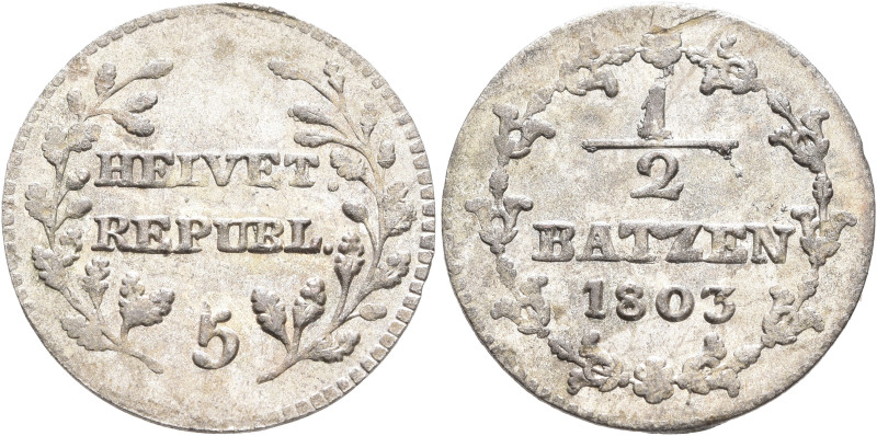 SWITZERLAND. Helvetische Republik. 1798-1803. 1/2 Batzen 1803 (Silver, 22 mm, 1....