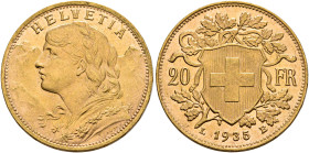 SWITZERLAND. Schweizerische Eidgenossenschaft (Swiss Confederation). 1848-present. 20 Franken 1935 LB (Gold, 21 mm, 6.45 g, 6 h), Bern. HELVETIA Bust ...