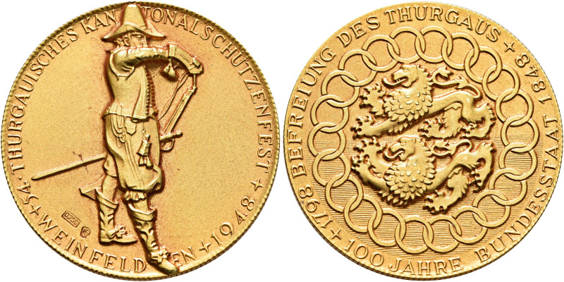 SWITZERLAND. Schützenmedaillen (Shooting Medals). Medal 1948 (Gold, 27 mm, 13.00...