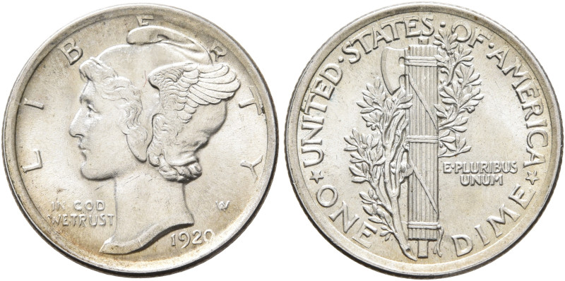 UNITED STATES. 1776-pres. Mercury Dime 1920 D (Silver, 18 mm, 2.48 g, 6 h). LIBE...