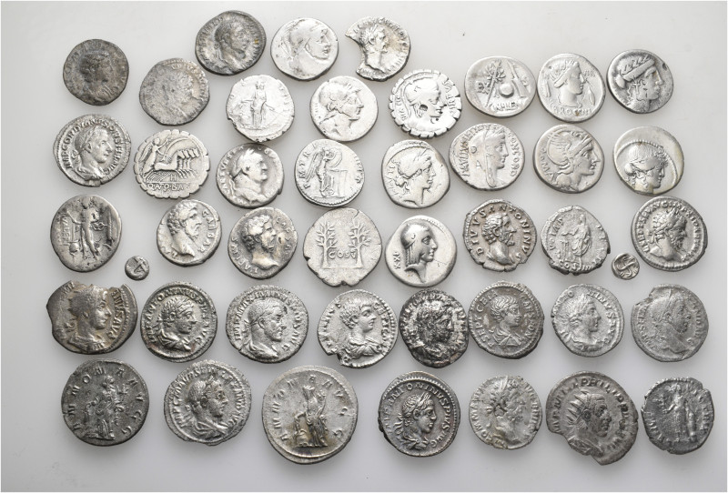 A lot of 44 silver coins. Including: Greek, Roman Republican and Roman Imperial....