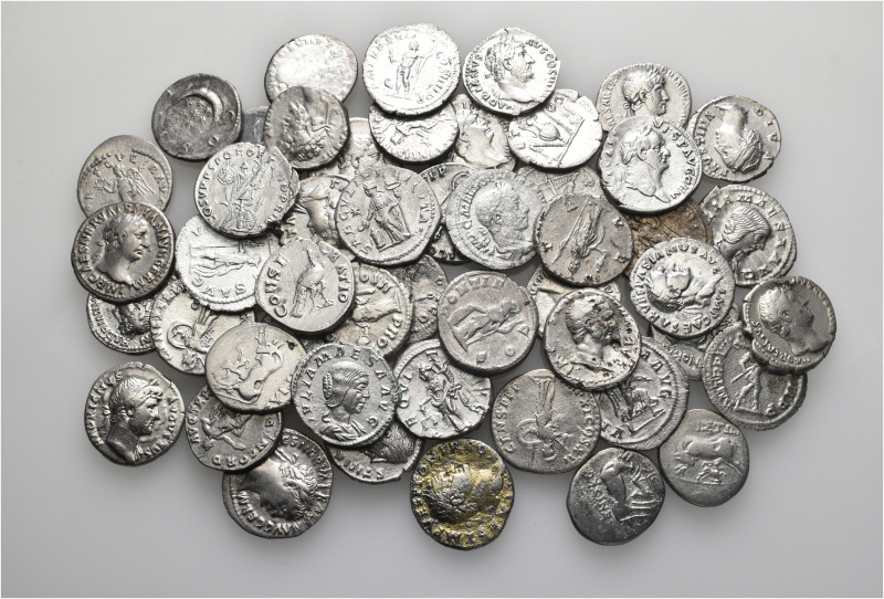 A lot containing 50 silver coins. Including: Greek and Roman Imperial. Harshly c...