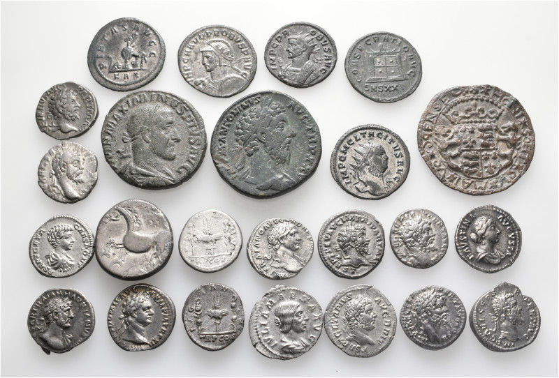 A lot containing 24 silver and bronze coins and a lead seal. Including: Celtic, ...