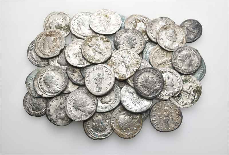 A lot containing 43 silver coins. All: Roman Imperial. Harshly cleaned and some ...