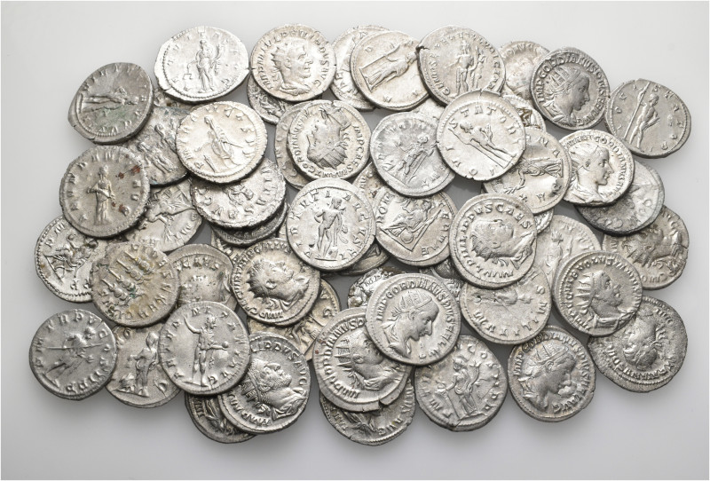 A lot containing 50 silver coins. All: Roman Imperial. Harshly cleaned and some ...