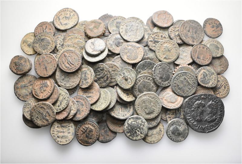 A lot containing 107 bronze coins. Including: Greek, Roman Provincial and Roman ...