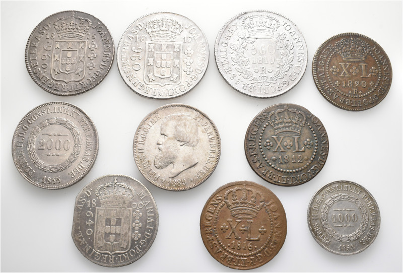 A lot containing 10 silver and bronze coins. All: Brazil. Very fine to extremely...