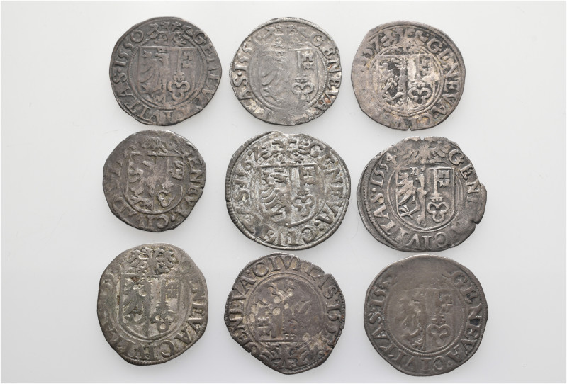 A lot containing 9 silver coins. All: Switzerland (Geneva). About very fine to v...