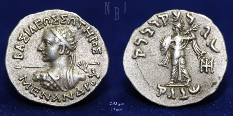 Indo-Greek: Menander. Circa 155-130 BC. AR Drachm, Taxila mint. BAΣIΛEΩΣ ΣΩTHΡOΣ...