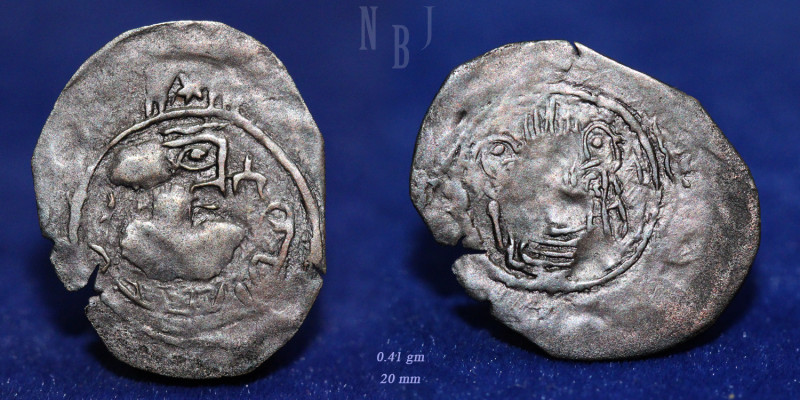 Arab-Sasanian: AE pashiz bust right. Mint on right face. Istakhr. Rev: Fire alta...