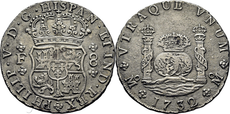 FELIPE V. México. 8 reales. 1732. F. Cy9349. 25´78 g. Oxidaciones limpiadas en a...