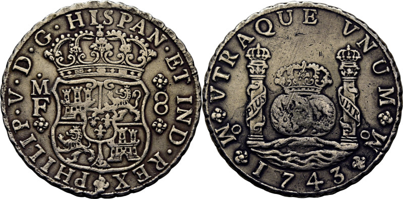 FELIPE V. México. 8 reales. 1743. MF. Cy9444. 26´65 g. Alguna marquita en campo ...